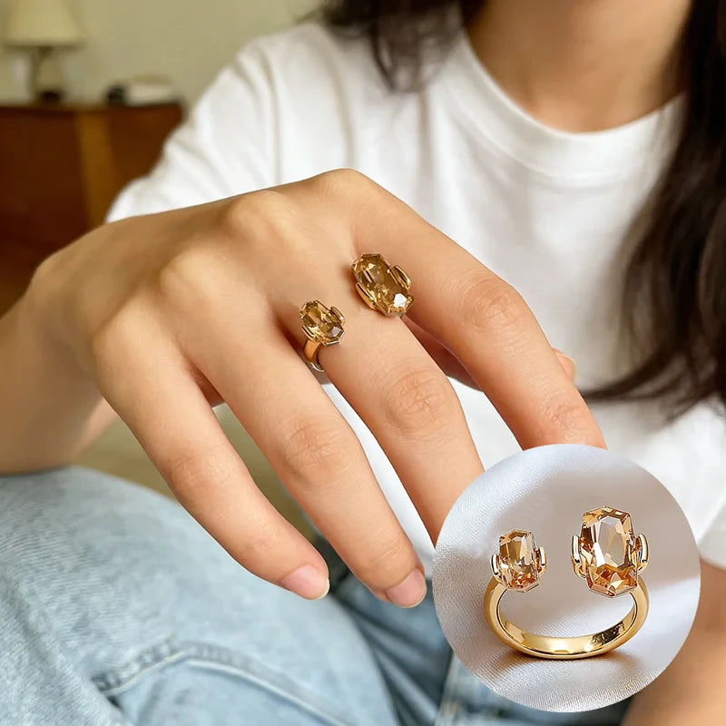 Geometric Rhinestone Open Ring