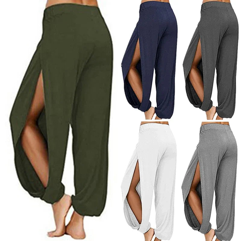 High-Slit Wide-Leg Harem Trousers