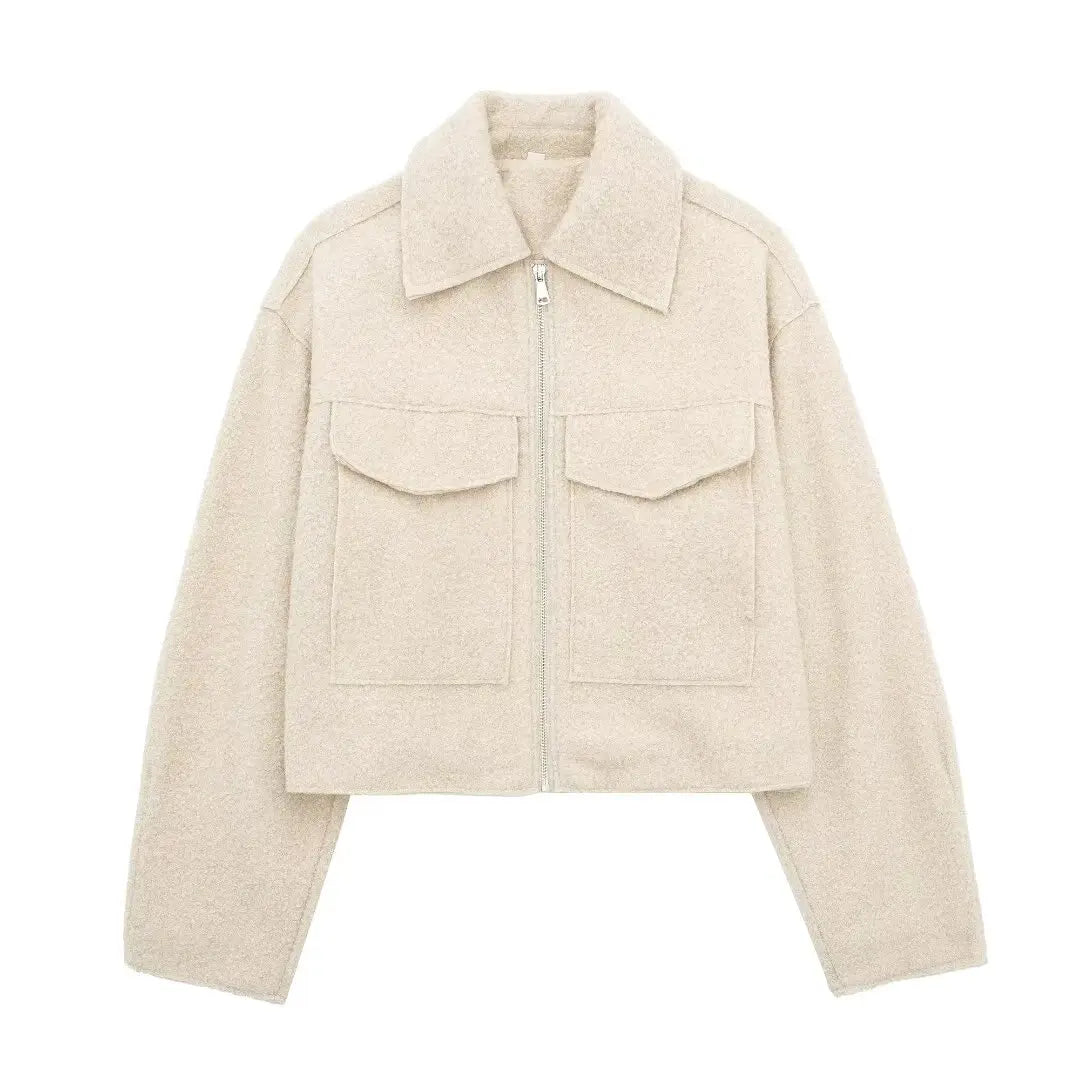 Grey Front-Zip Lapel Jacket
