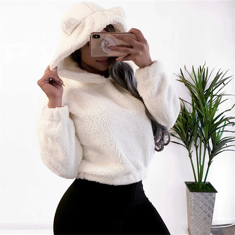 Fluffy Bear Ear Hooded Sweatshirt