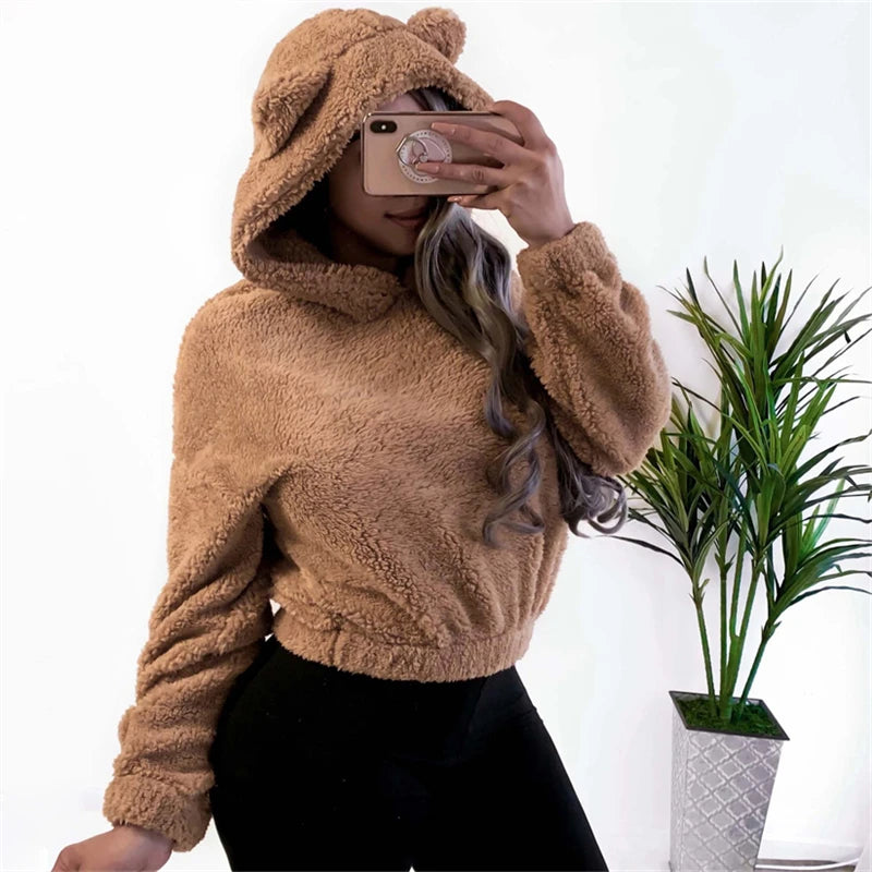 Fluffy Bear Ear Hooded Sweatshirt