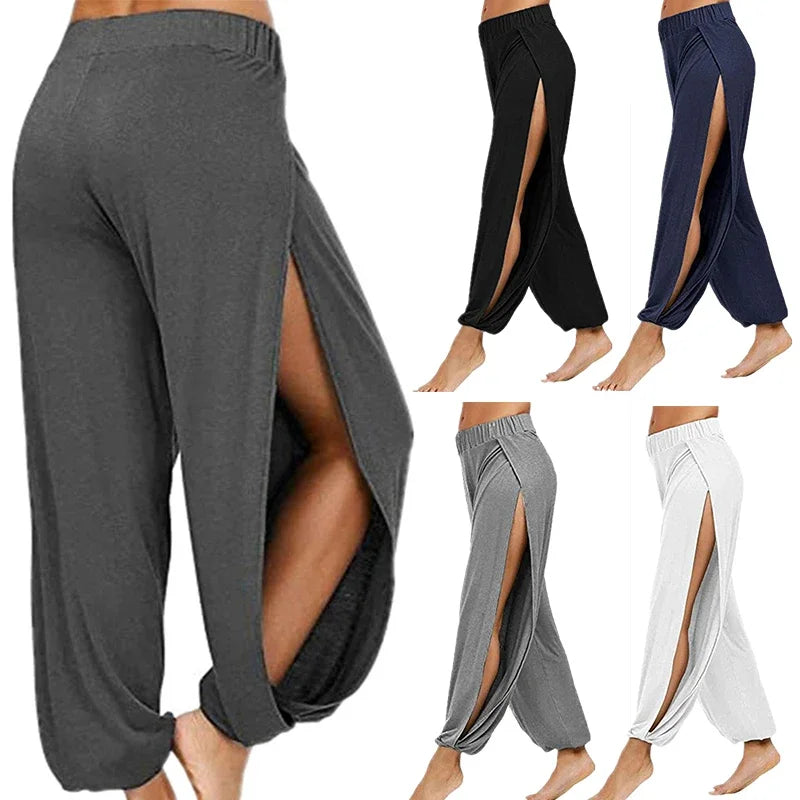 High-Slit Wide-Leg Harem Trousers