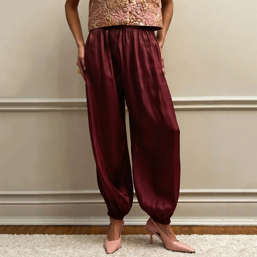 Silk Crepe High-Waist Trousers