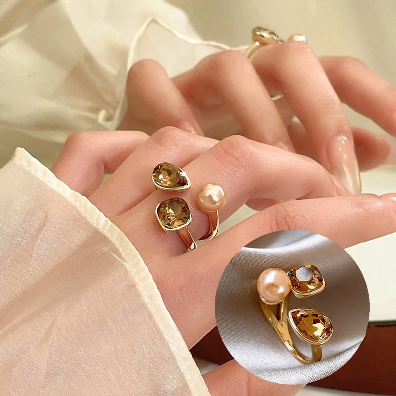Geometric Rhinestone Open Ring