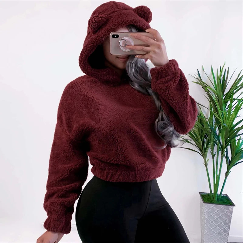 Fluffy Bear Ear Hooded Sweatshirt
