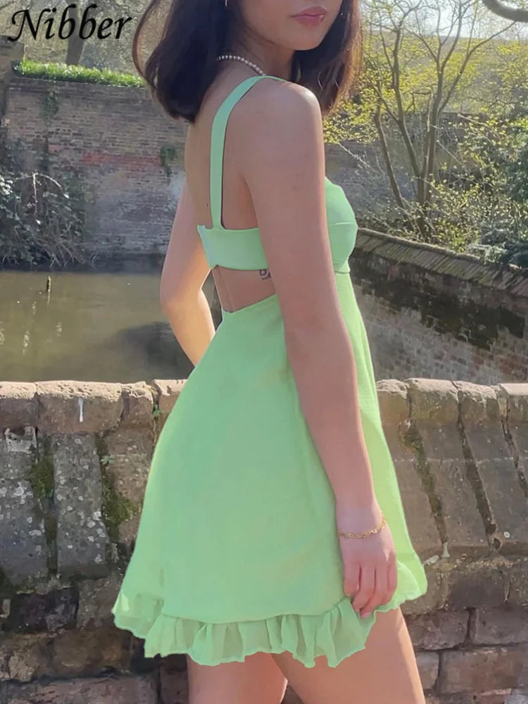 Backless Ruffle Slip Dress