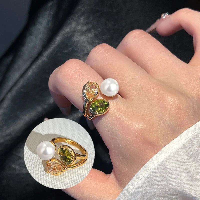 Geometric Rhinestone Open Ring