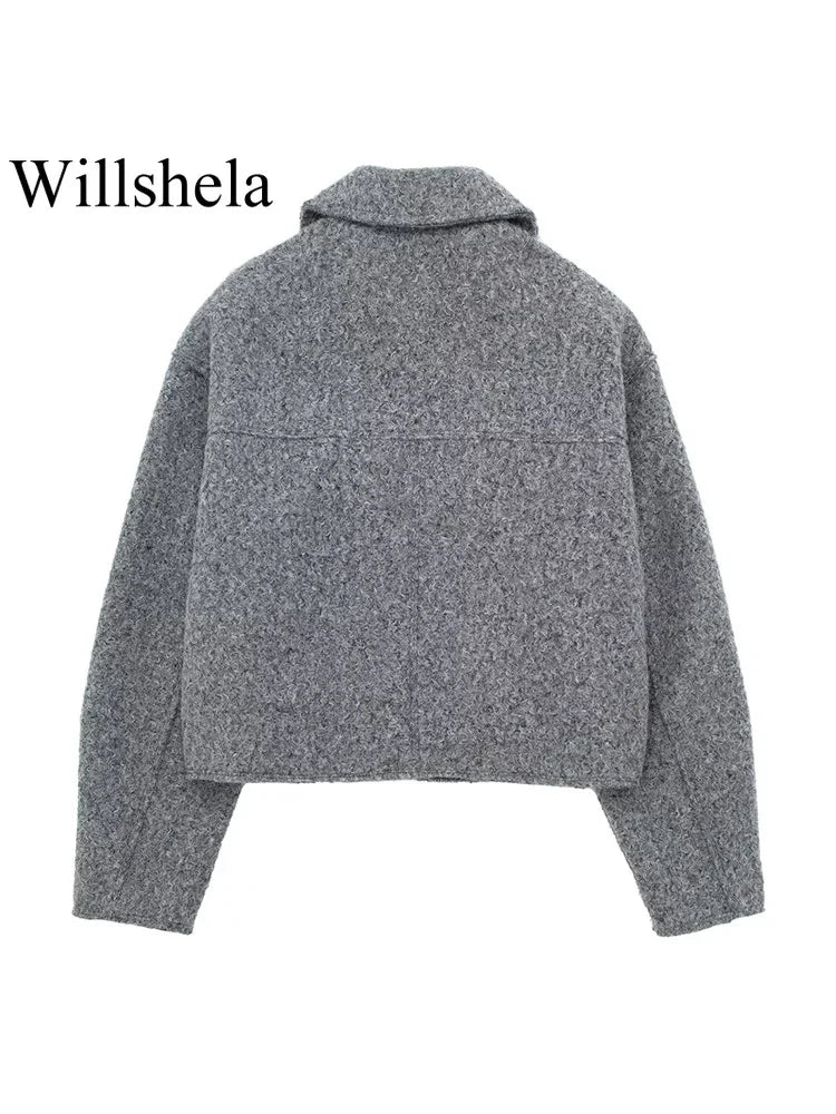 Grey Front-Zip Lapel Jacket