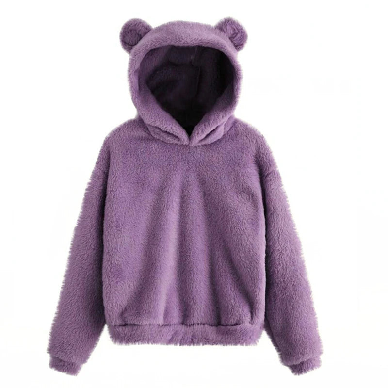 Fluffy Bear Ear Hooded Sweatshirt