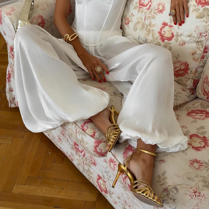 Silk Crepe High-Waist Trousers