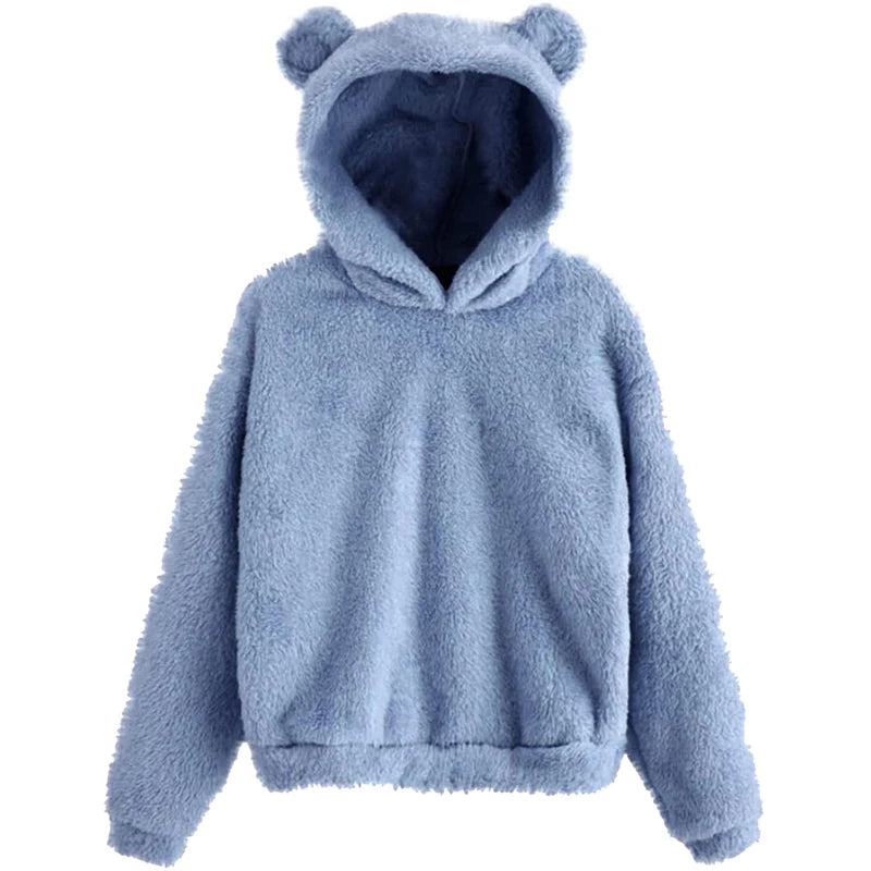 Fluffy Bear Ear Hooded Sweatshirt
