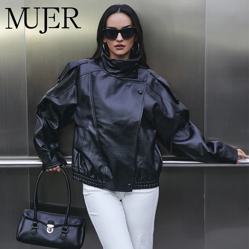 Faux Leather Oversized Bomber Jacket