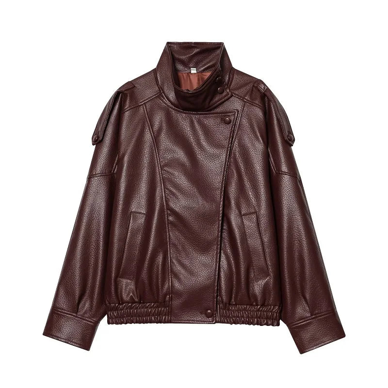 Faux Leather Oversized Bomber Jacket