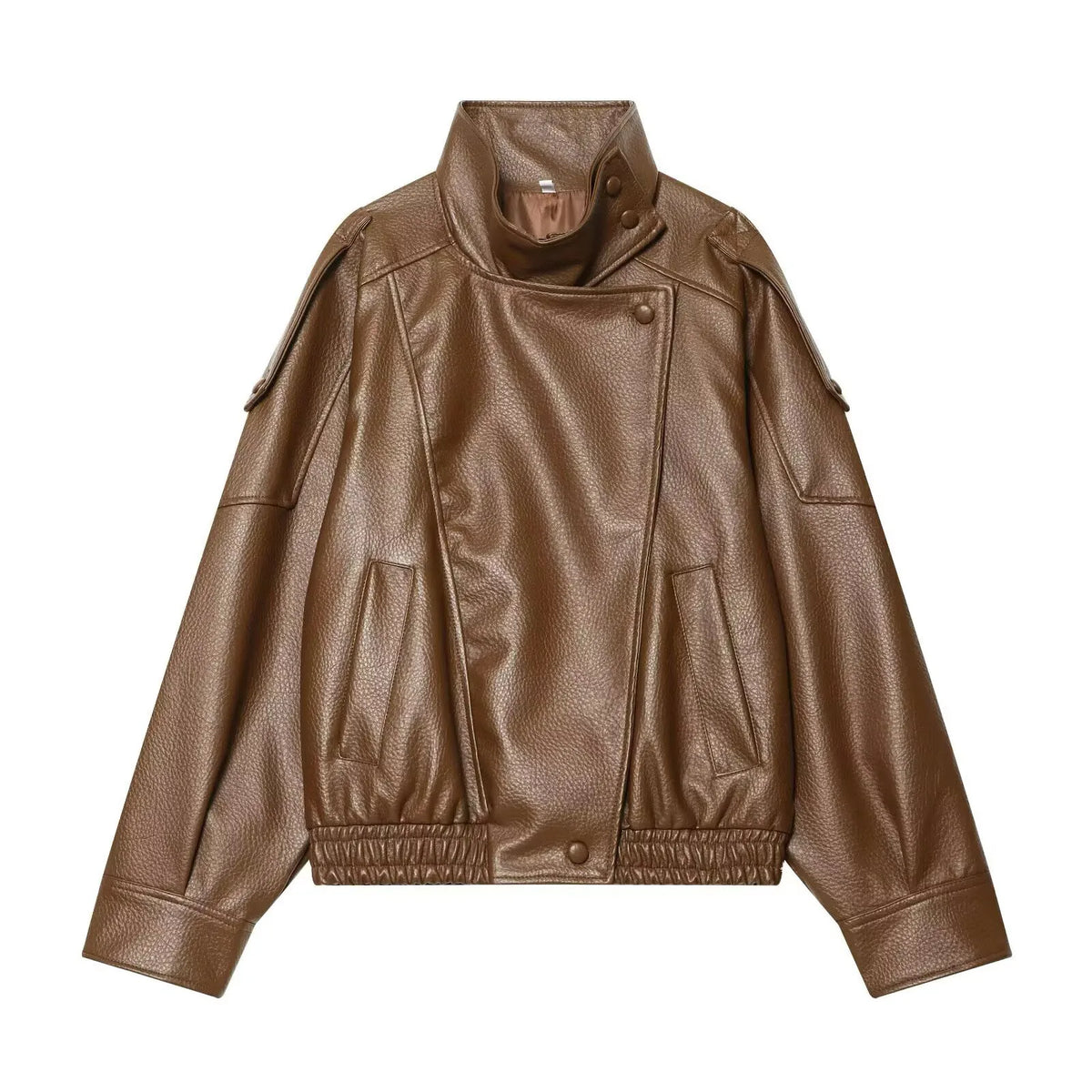 Oversized Faux Leather Button-Front Jacket