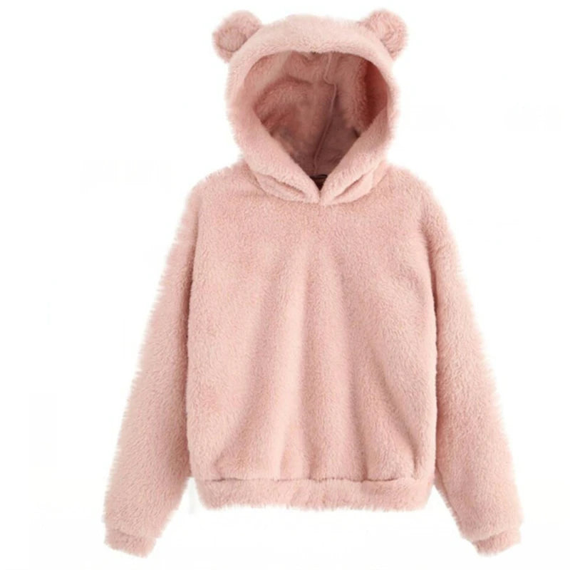 Fluffy Bear Ear Hooded Sweatshirt