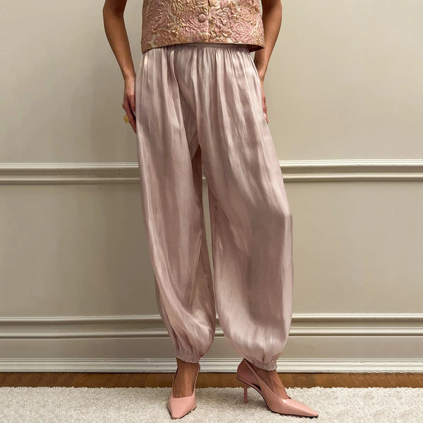Silk Crepe High-Waist Trousers