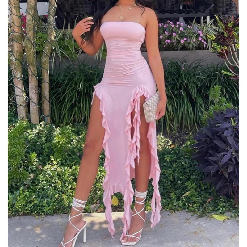 Floral High-Slit Backless Mini Dress