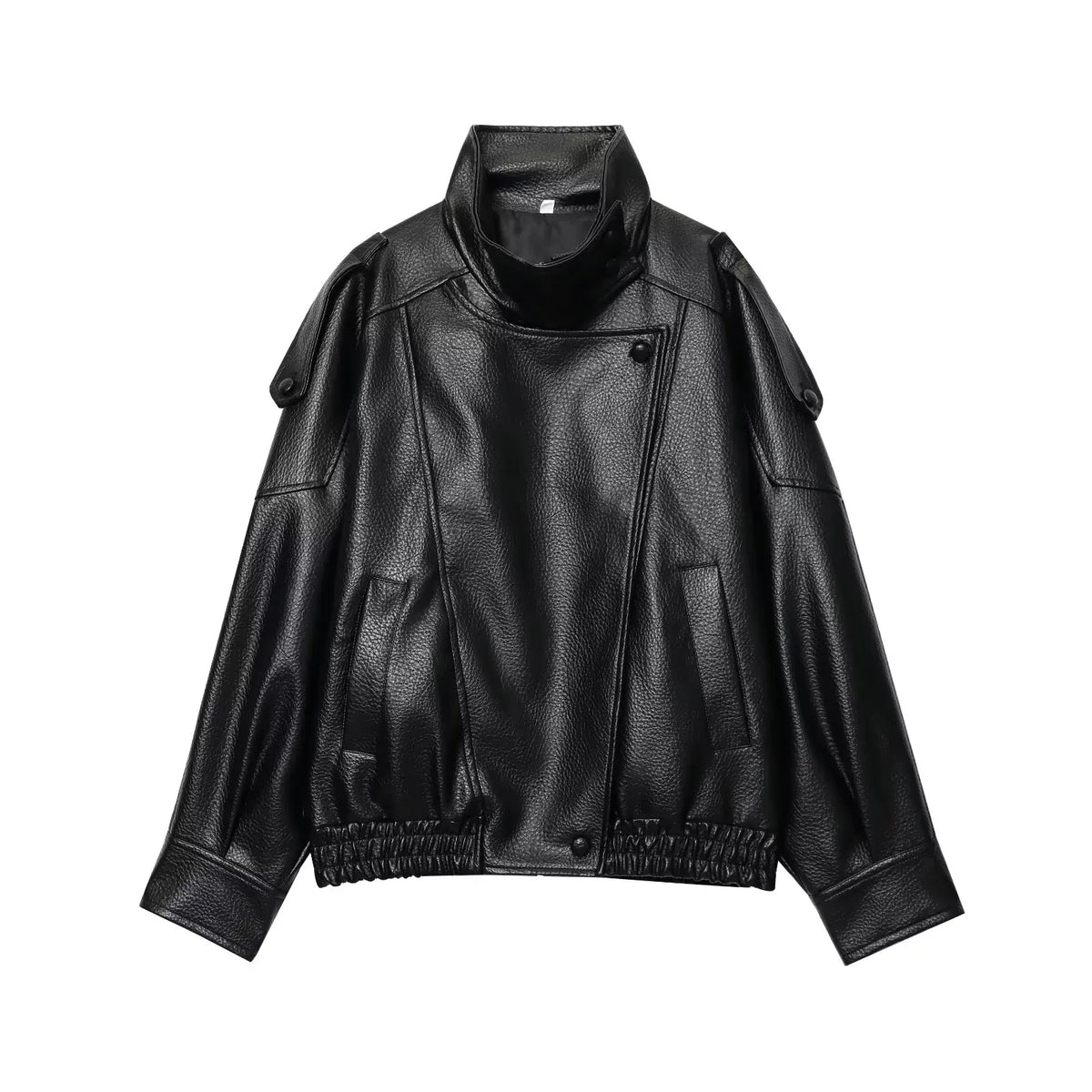 Oversized Faux Leather Button-Front Jacket
